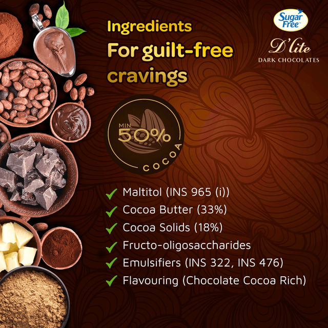 Sugar Free D'lite Rich Cocoa Dark Chocolate Bar 40 g Combo