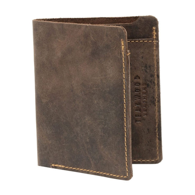 Teakwood Men's Solid Genuine Leather Bi-Fold Wallet | Brown - One Size