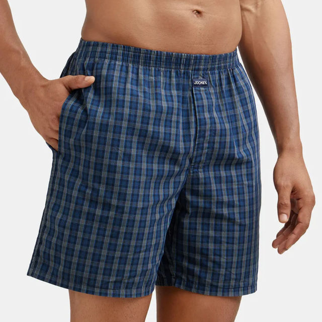 Jockey 1223 Men's Super Combed Mercerized Cotton Woven Checks Boxer|SidePocket|PO2 | Multicolor-XL