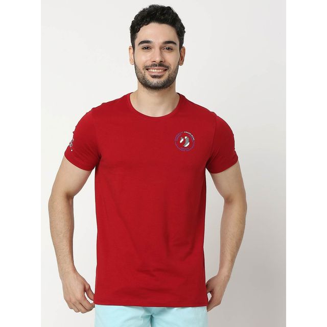 Underjeans by Spykar Men Pure Cotton T-shirt | Deep Red - L