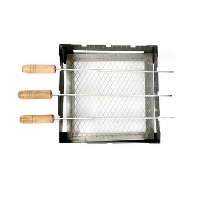 Divine Vibes Portable Compact BBQ Grill Tandoor | Cast Iron | 3 Skewers and 1 Charcoal Tray | Black