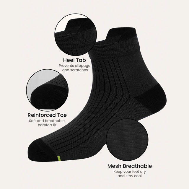 Freecultr Unisex Striped Cotton Blend Ankle Socks | Black - Free Size 1 pc X 2 Combo