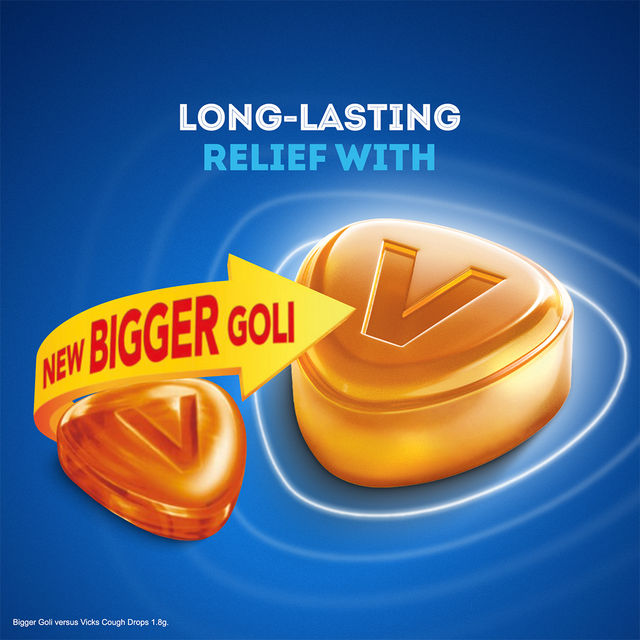 Vicks Cough Drops Double Power (Ginger). Bigger Drop With 2X Ayurvedic Mix, 25 Lozenges