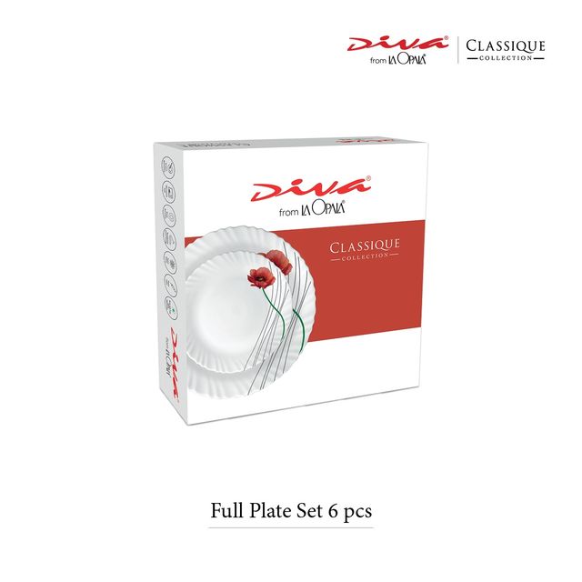 La Opala Diva Classique Dinner Plate | Opal Glass Full Plate for Dining | Set of 6 - Aster Pink