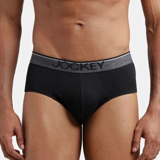 Jockey 8037 Men's Super Combed Cotton Solid Brief|Ultrasoft Waistband|PO2 | Black-L