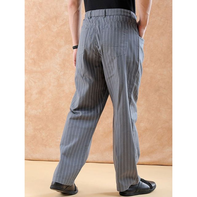 The Indian Garage Co Men Casual Loose Fit Grey Striped Trousers - 34 | 1223-Tllsetr-01