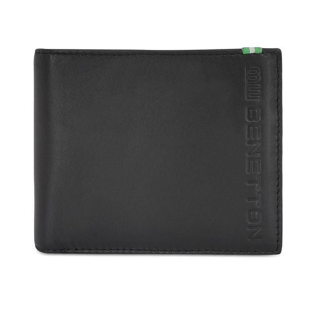 United Colors Of Benetton Men's Logo Genuine Leather Global Coin Wallet | Black - One Size