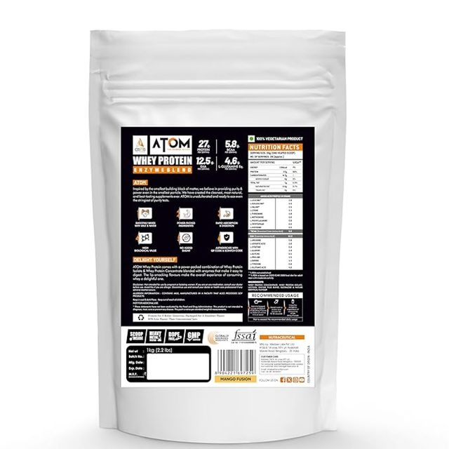 AS-IT-IS ATOM Whey Protein with Digestive Enzymes | mango fusion flavor | 27g protein