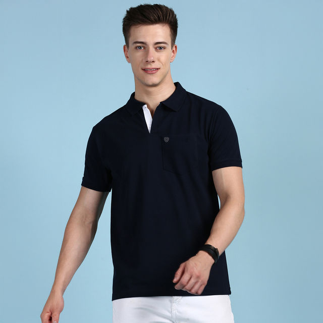 Lux Cozi Solid Cotton Polo T-shirt with Pocket for Men - Buy at