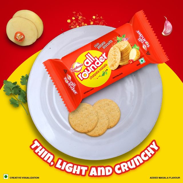 Sunfeast All Rounder, Thin, Light & Crunchy Potato Biscuit with Chatpata Masala Flavour