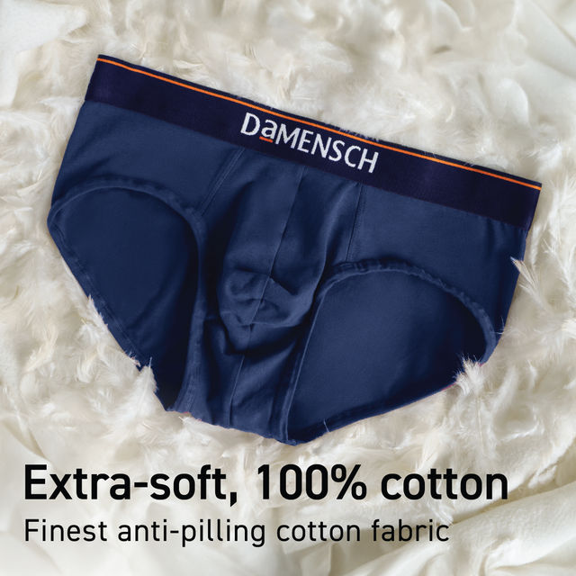 DaMENSCH Men's Basic Solid Brief | Black Knight and New Navy - M