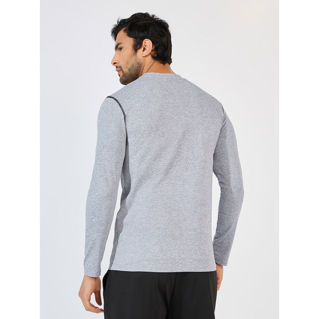 Styli Men's Compression T-shirt with Reflective Logo and Long Sleeves | Grey - XL