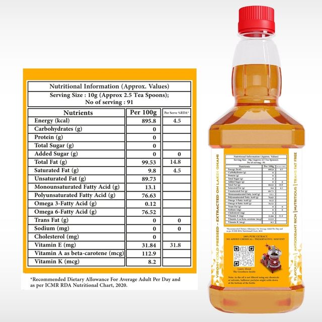 Indic Wisdom Wood Pressed Safflower Oil | Cold Pressed - Extracted on Wooden Churner