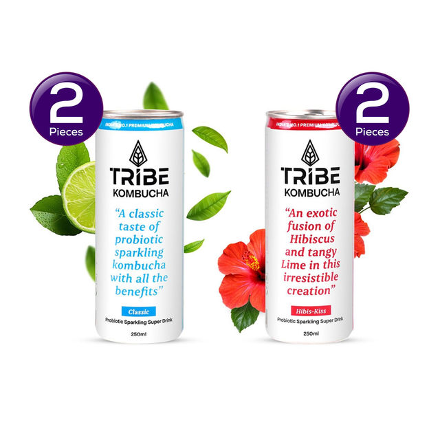 Tribe Naturally Sparkling Probiotic Green Tea With Herbs & Spices Kombucha () & Tribe Naturally Sparkling Probiotic Herbal Green Tea With Hibiscus & Lemon Kombucha () Combo