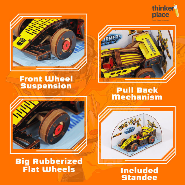 ThinkerPlace Transformers Bumblebee Racing Kit | Build, Learn & Play with Pull-Back Car (Age 8+)