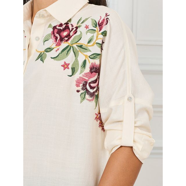 Styli Women's Regular Fit Shirt with Extended Shoulder | Off White - S