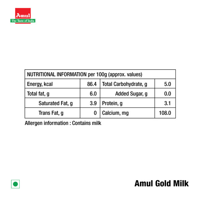 Amul Gold Full Cream Fresh Milk (Pouch) 1 l X 3 Combo