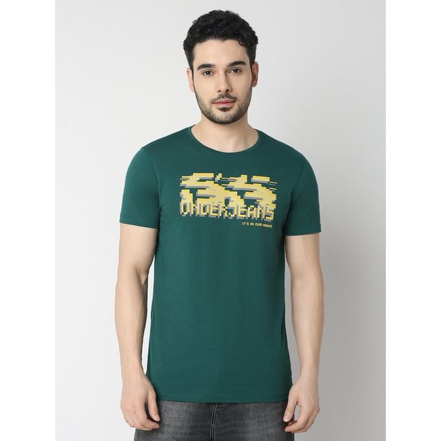 Underjeans by Spykar Men Pure Cotton T-shirt | Bottle Green - XL