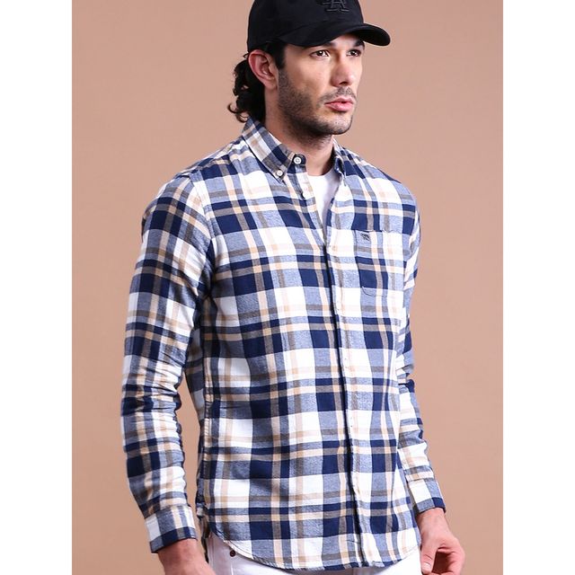 The Bear House Men Slim Fit Checked Cotton Casual Shirt - Eagle | Blue and Grey | XL