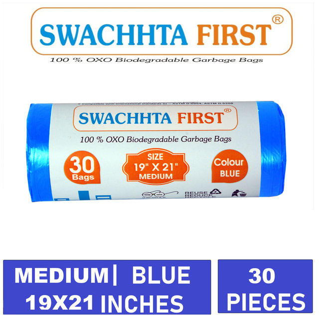 Swachhta First Oxo Bio Degradable Garbage Bags - Blue Medium (19 x 21 Inches)