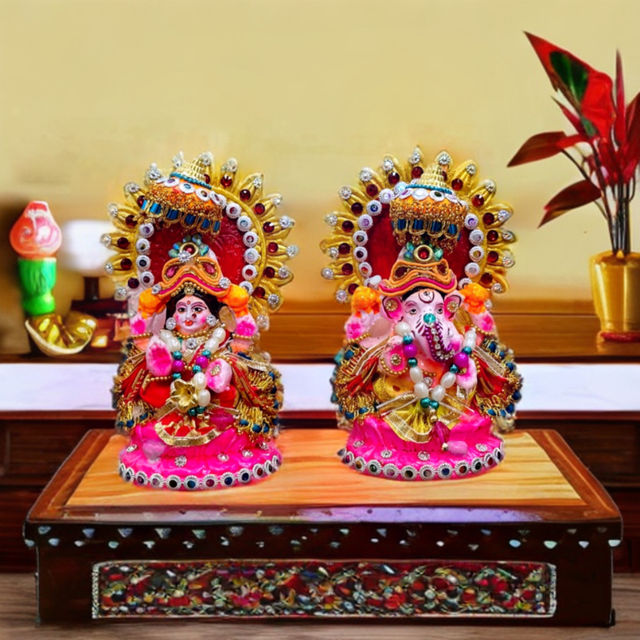 Diacraft Lakshmi Ganesh Idol - Diwali Puja Chakra 5 Inch