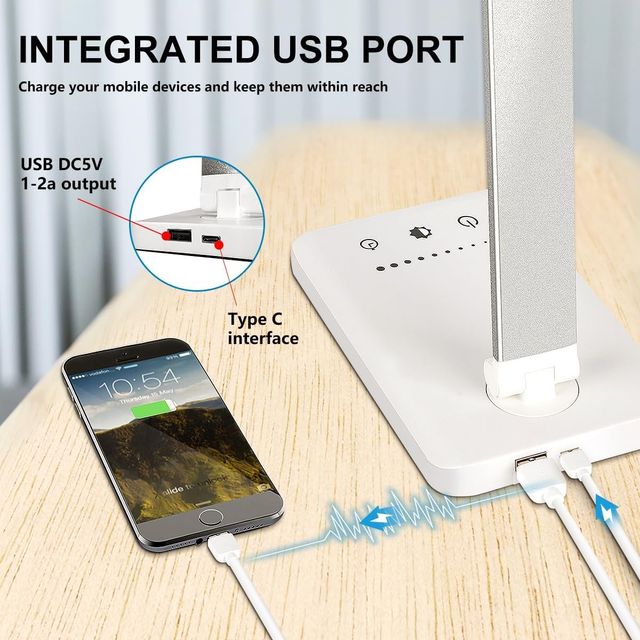 Hashwow Led Study Lamp With 5 Modes & Usb Charging Port  Touch Control
