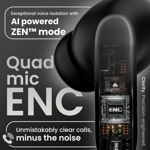 Boult Y1 Pro With Zen Quad Mic Enc 60Hrs Battery Fast Chargingknurled Design5.3V Jet Black