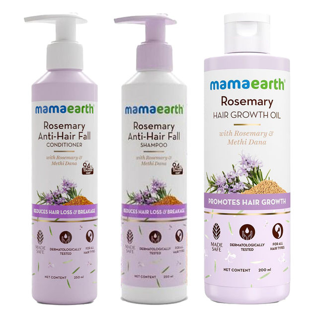 Mamaearth Rosemary Anti Hair Fall Shampoo (250ml) & Mamaearth Rosemary Anti-Hair Fall Conditioner (250ml) & Mamaearth Rosemary Hair Growth Oil With Rosemary & Methi Dana For Promoting Hair Growth Hair Oil (200ml) Combo