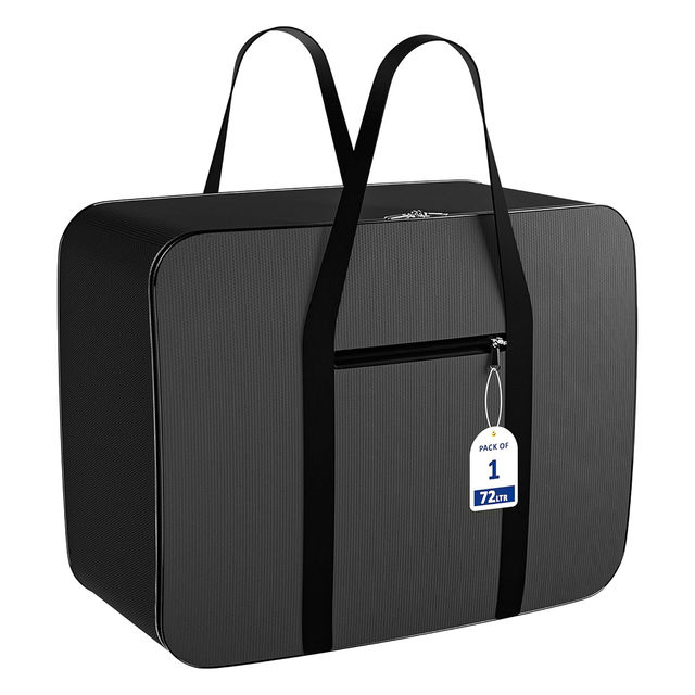 Kuber Industries Nylon 72L Large King Size Underbed Storage Box,Blanket Storage Bags-Grey & Black