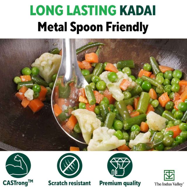 The Indus Valley Super Smooth Cast Iron Kadai | Medium, 25.4cm/10 inch, 2.5Ltr, 2.4kg