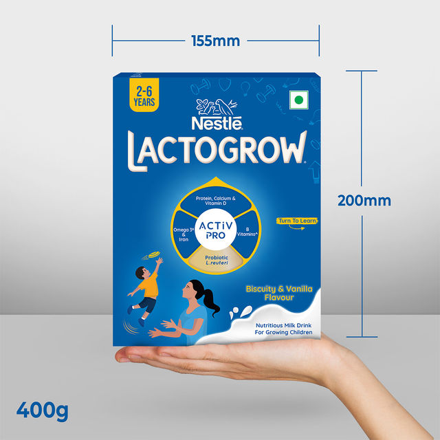 Nestle Lactogrow Nutrition Biscuity Vanilla Drink Mix | For 2 - 6 years Kids