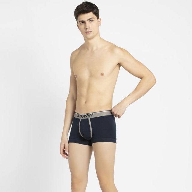 Jockey 8015 Men's Super Combed Cotton Rib Solid Trunk|Ultrasoft Waistband|PO2 | Navy-M
