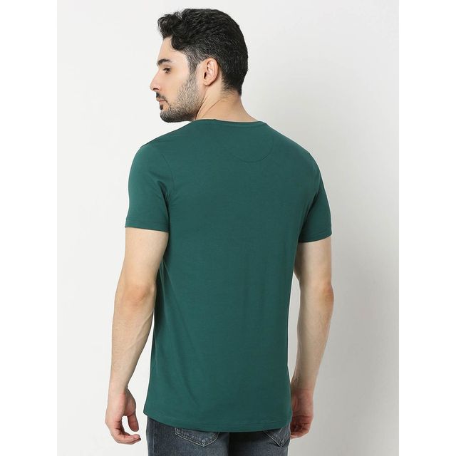 Underjeans by Spykar Men Pure Cotton T-shirt | Bottle Green - M