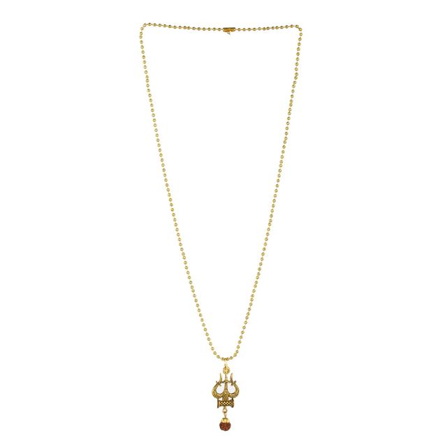 Priyaasi Bold By Priyaasi Rudraksh Trishul Gold-Plated Necklace For Men (Bd-Ch-10012)