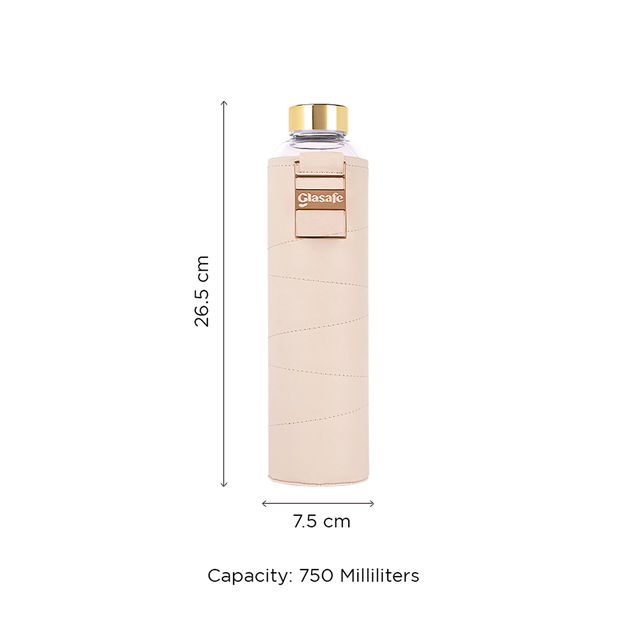 Glasafe Vego Sip Borosilicate Glass Bottle With Protective Vegan Sleeve (Bare Beige) 750Ml