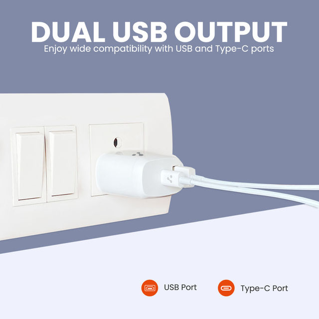 Ambrane 20W Dual Output Fast Charger/Adapter With Qc & Pd Technology For Iphone Android & Other Devices Multi-Layers Protection (Raap H11White)