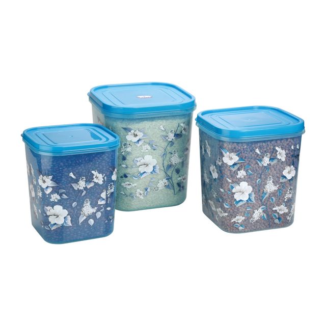 Joyo Kitchen Classic Container 3 Pcs Set | 65/85/115 | Transparent Printed Blue