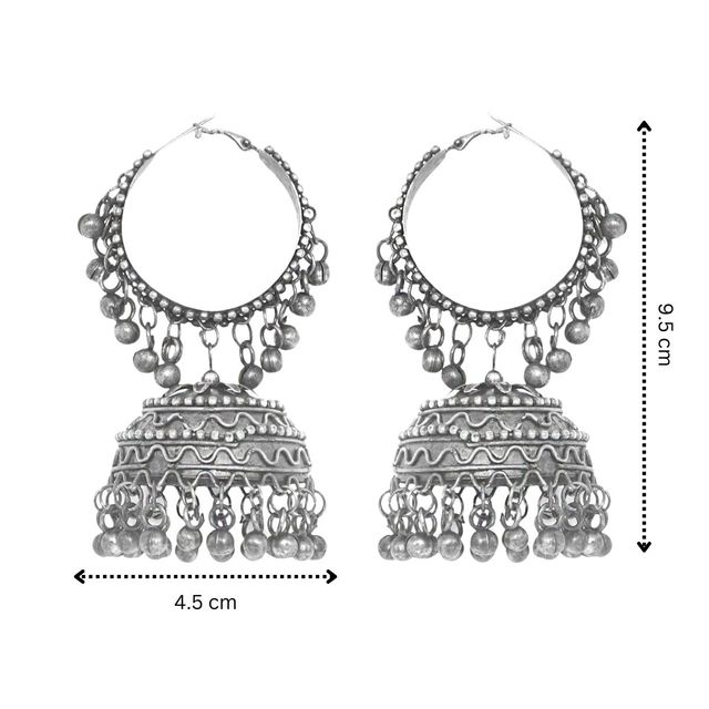 Teejh Teejh Rabya Silver Oxidised Jhumkis