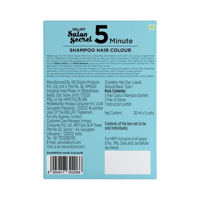 Bblunt Natural Black 5 Minute Shampoo Hair Colour For 100% Grey Coverage