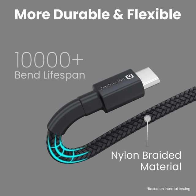 Portronics Konnect B Type C Cable - Black | Supports up to 65W Fast Charging | Compatible with USB Type C Devices