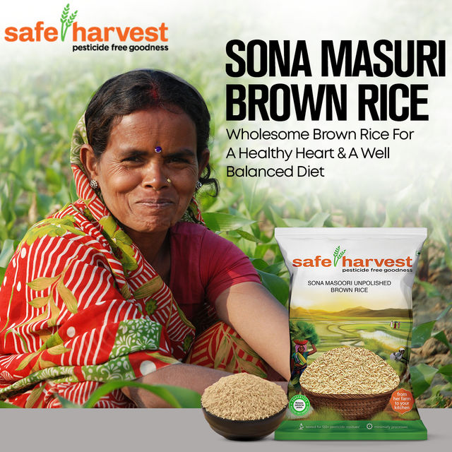 Safe Harvest Pesticide Free Sonamasuri Unpolished Brown Rice| Arsenic Free
