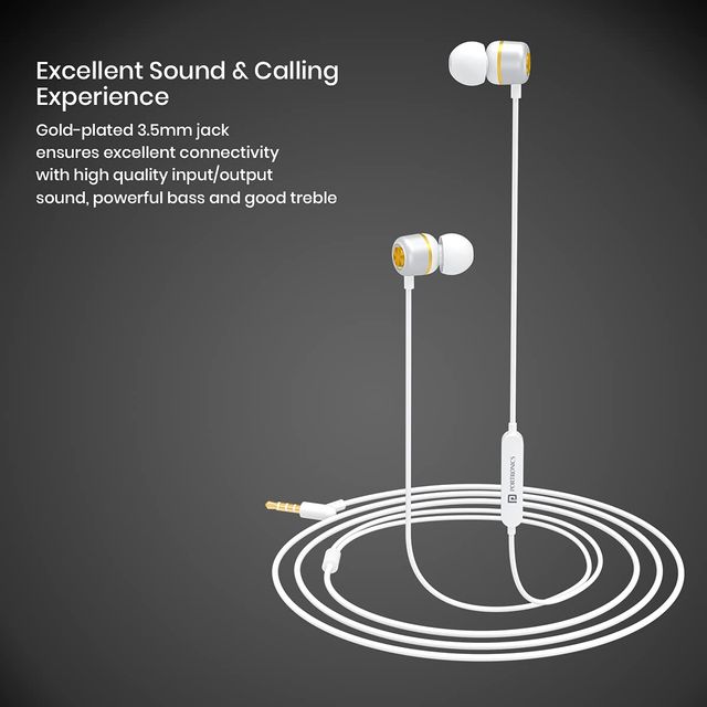 Portronics Conch 10 In-Ear Wired Earphone With 3.5Mm Jack Power Audio Built-In Mic Tangle Resistant(White)