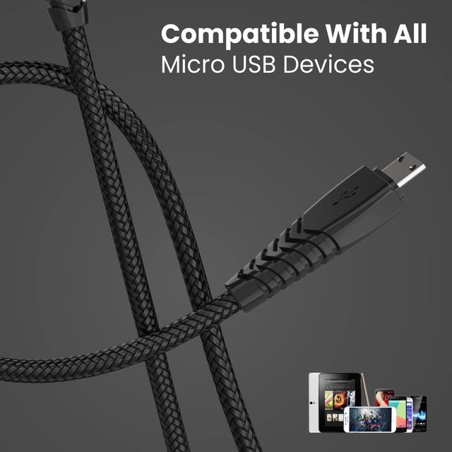 Portronics Konnect B Micro USB Cable - Black | Braided &  Tangle-Free | Fast Charging