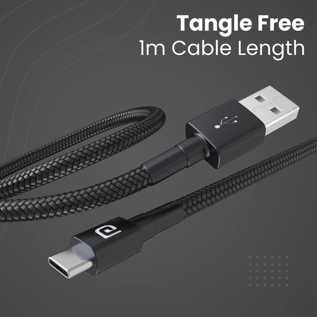 Portronics Konnect B Type C Cable - Black | Supports up to 65W Fast Charging | Compatible with USB Type C Devices