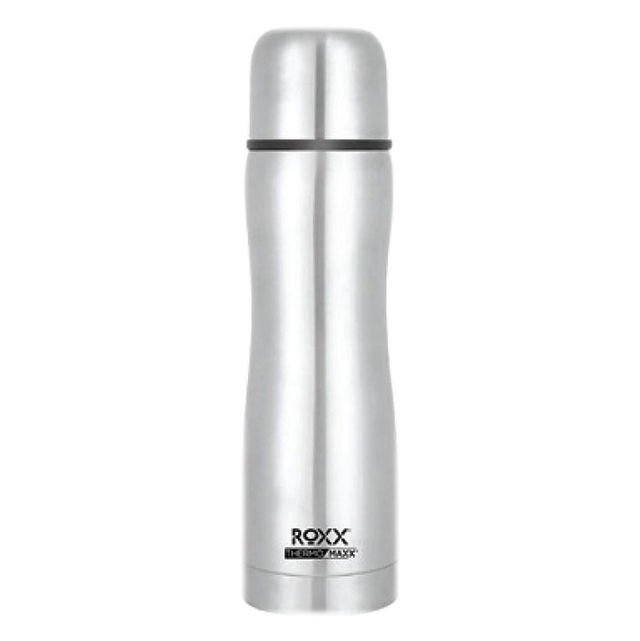 Roxx Silver Curvy Bullet Flask | 1 L | SS Vacuum Insulated | Leak-Proof | BPA-Free | Rust Resistant