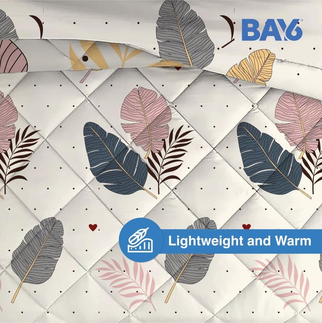 BAY6 Microfibre Floral Print Single Bed Comforter - Cream White | 150 x 220 cm