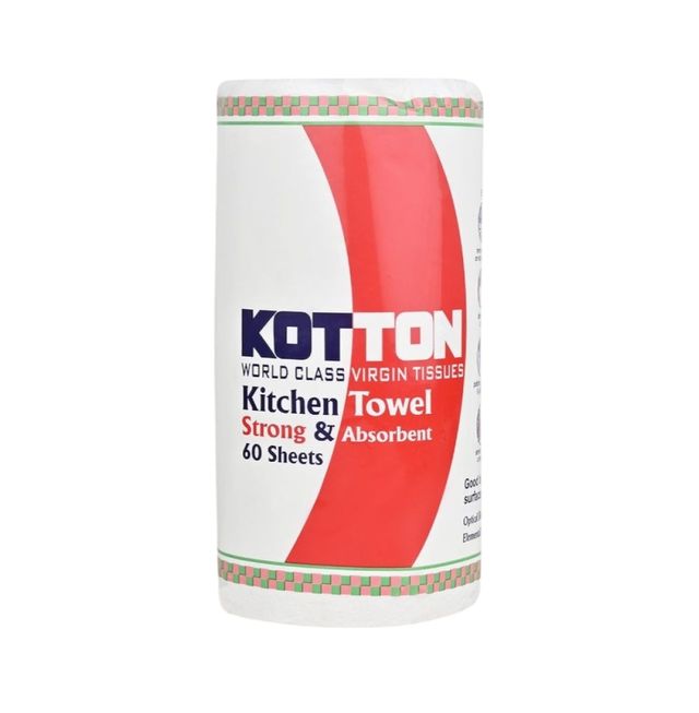 Kotton Kitchen Towel 2 Ply - 100% Virgin Pulp/Paper, 60 Pulls Per Roll