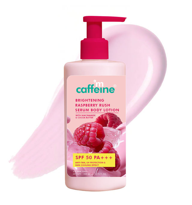 Mcaffeine Brightening Raspberry Rush Serum Body Lotion SPF 50 PA+++