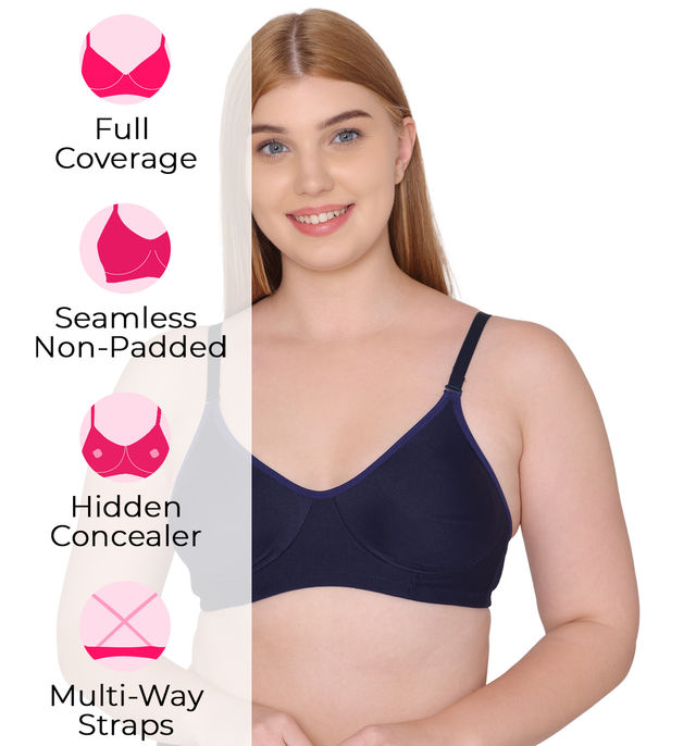 Tweens Non Padded Cotton Rich Concealer T-Shirt Bra | Navy Blue-38B