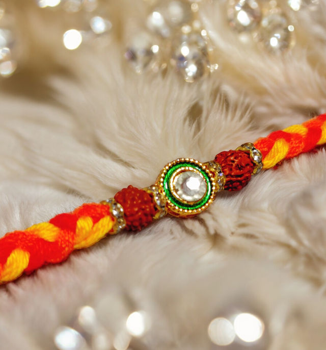 House Of Festivals Beautifully Weaved Mauli Dori Rakhi With Rudraksh & Sparkling Stone